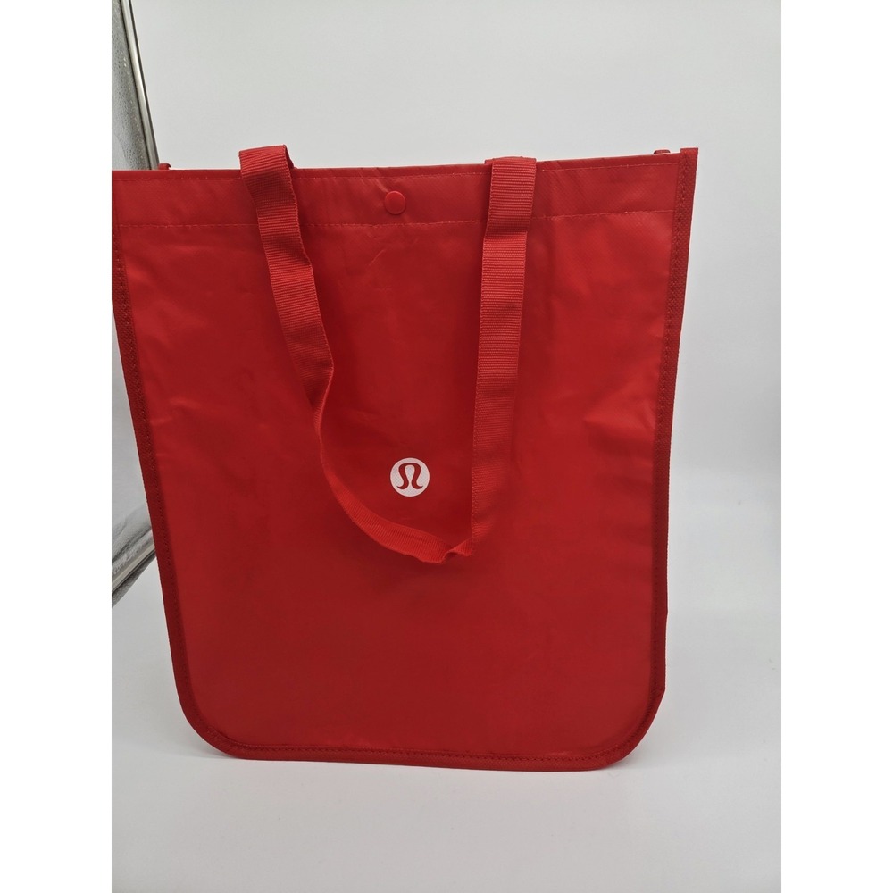 Lululemon Red White‎ Foldable Plastic All-Over Reusable Shopping Bag Tote LARGE